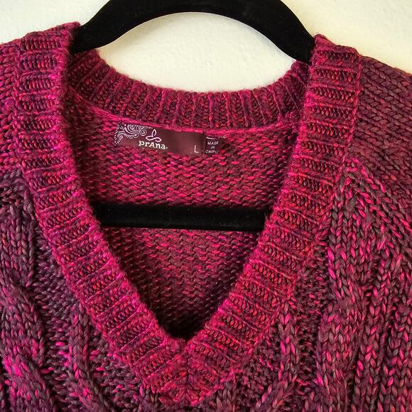 Prana Leisel Cable Knit Sweater Women's L Plum Ombre V Neck Longline Outdoorcore - Picture 3 of 10